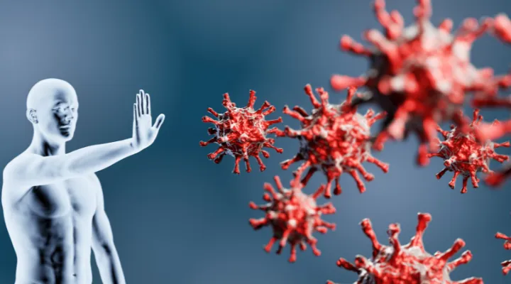 عکسی فانتزی از تقویت فردی در حال دور کردن میکروب ها با دست