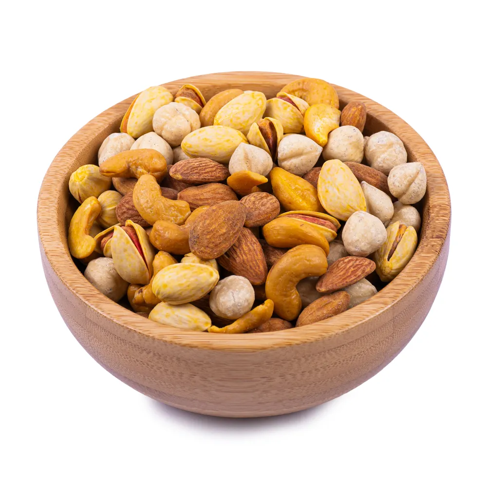 economic-4-nuts-mix in wooden bowl