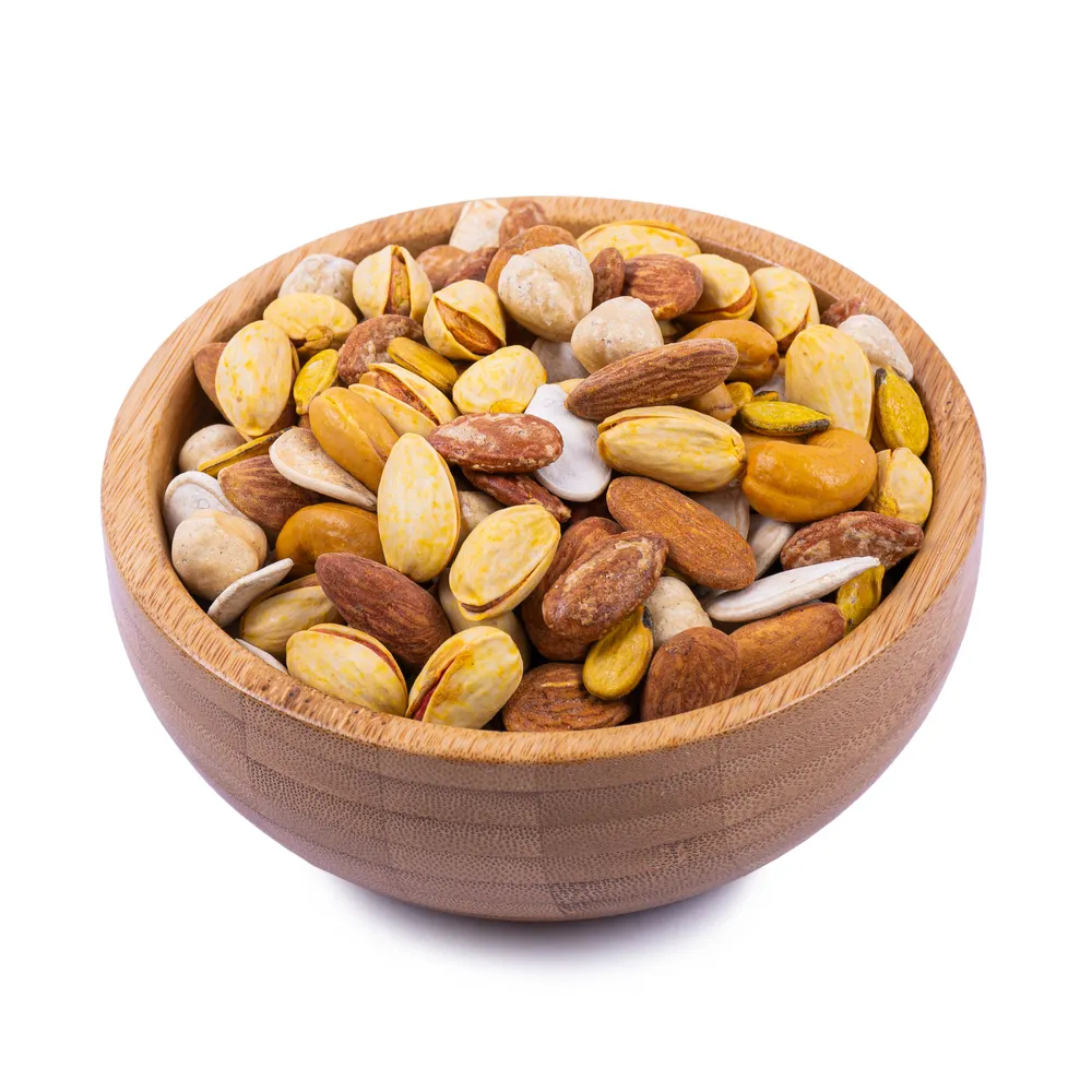 economic-6-nuts-mix- in a wooden bowl