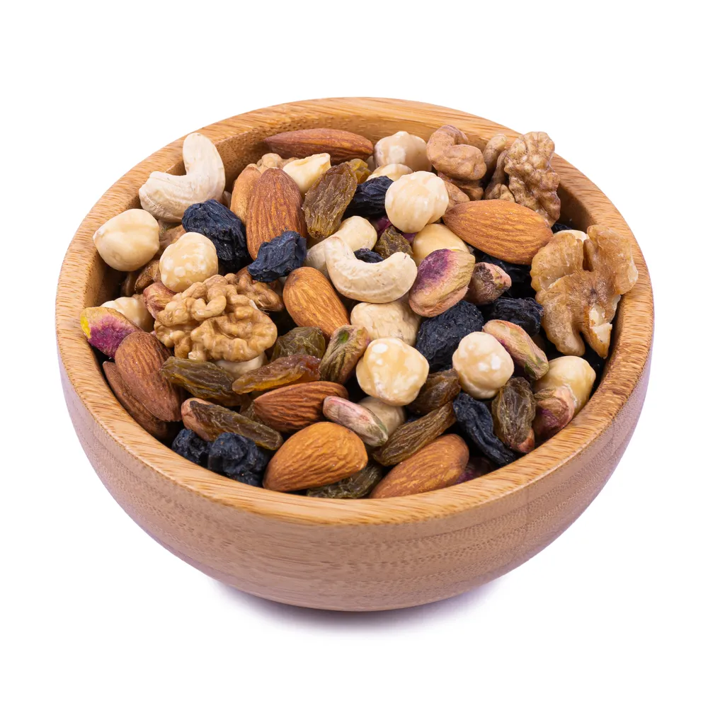 economic-sweet-flavor-nuts-mix in wooden bowl-