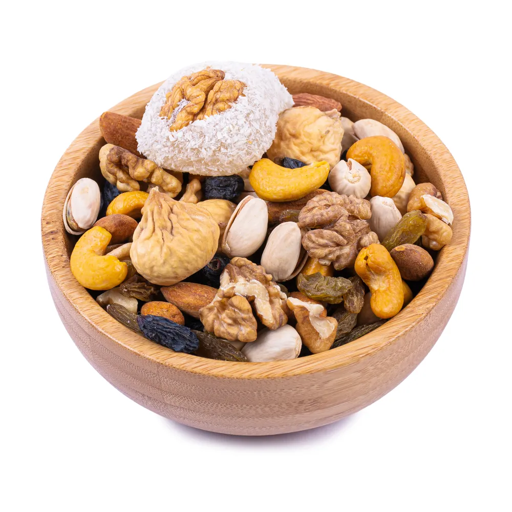 economic-tabrizi-4-nuts-mix-barjil- in wooden bowl