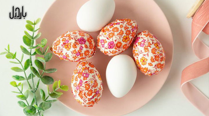 شش عدد تخم مرغ تزئین شده با چسب ترانسفر
